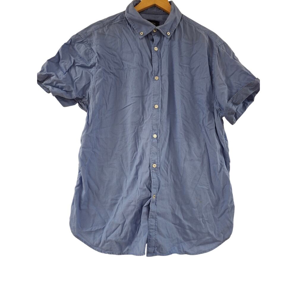 Men's Cortefiel Fitted Button Up Blue Shirt XL